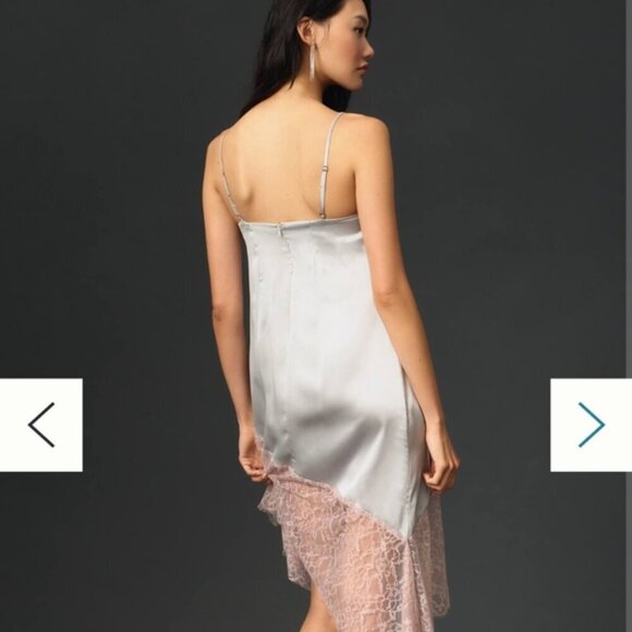Anthropologie Lace-Trimmed Asymmetrical Midi Slip Dress Size 14, New - Picture 5 of 15